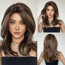 Load image into Gallery viewer, INSTOCK ★BROWN BLONDE HIGHLIGHTS★ Korean Center Parting Mid Length Hair Wig [Adjustable/Breathable]
