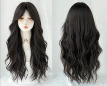 Load image into Gallery viewer, INSTOCK ★BROWN BLACK★ Korean 68cm Side / Mid Parting Natural Long Wavy Curly Hair Wig [Adjustable/Breathable]
