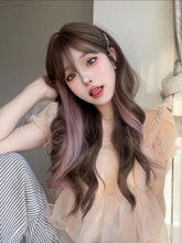 Load image into Gallery viewer, INSTOCK ★COLD BROWN PINK HIGHLIGHTS★ Korean Style Natural Curly Wavy Airy Bangs Long Hair Wig [Adjustable/Breathable]
