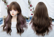 Load image into Gallery viewer, INSTOCK ★COLD BROWN PINK HIGHLIGHTS★ Korean Style Natural Curly Wavy Airy Bangs Long Hair Wig [Adjustable/Breathable]
