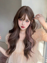 Load image into Gallery viewer, INSTOCK ★COLD BROWN PINK HIGHLIGHTS★ Korean Style Natural Curly Wavy Airy Bangs Long Hair Wig [Adjustable/Breathable]
