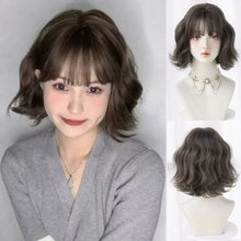 Load image into Gallery viewer, INSTOCK ★COLD BROWN★ Korean Curly Wavy Airy Bangs Short Hair Wig [Adjustable/Breathable]
