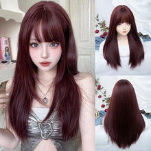 Load image into Gallery viewer, INSTOCK ★DARK RED★ Korean Airy Bangs Long Straight Wig [Adjustable/Breathable]
