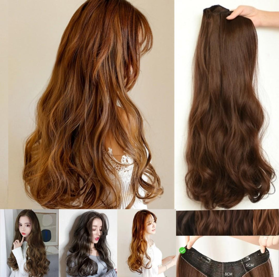 INSTOCK ★4 COLORS★ 60cm Korean Natural Big Wavy/Curly Long V-Shape Hair Extensions Clip-on