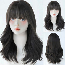 Load image into Gallery viewer, INSTOCK ★Brown-Black(Black)★ Korean Mid Length Curly / Wavy Airy Bangs Wig Hair [Adjustable/Breathable]
