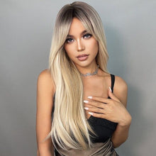 Load image into Gallery viewer, INSTOCK ★BLACK-BLONDE★ Korean Mid Center Parting Straight Long Hair Wig [Adjustable/Breathable]
