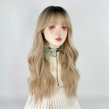 Load image into Gallery viewer, INSTOCK ★BLONDE★ Korean Blonde Wavy Curly Airy Bangs Long Hair Wig [Adjustable/Breathable]

