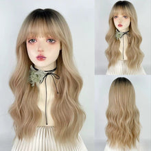Load image into Gallery viewer, INSTOCK ★BLONDE★ Korean Blonde Wavy Curly Airy Bangs Long Hair Wig [Adjustable/Breathable]
