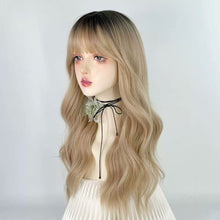 Load image into Gallery viewer, INSTOCK ★BLONDE★ Korean Blonde Wavy Curly Airy Bangs Long Hair Wig [Adjustable/Breathable]
