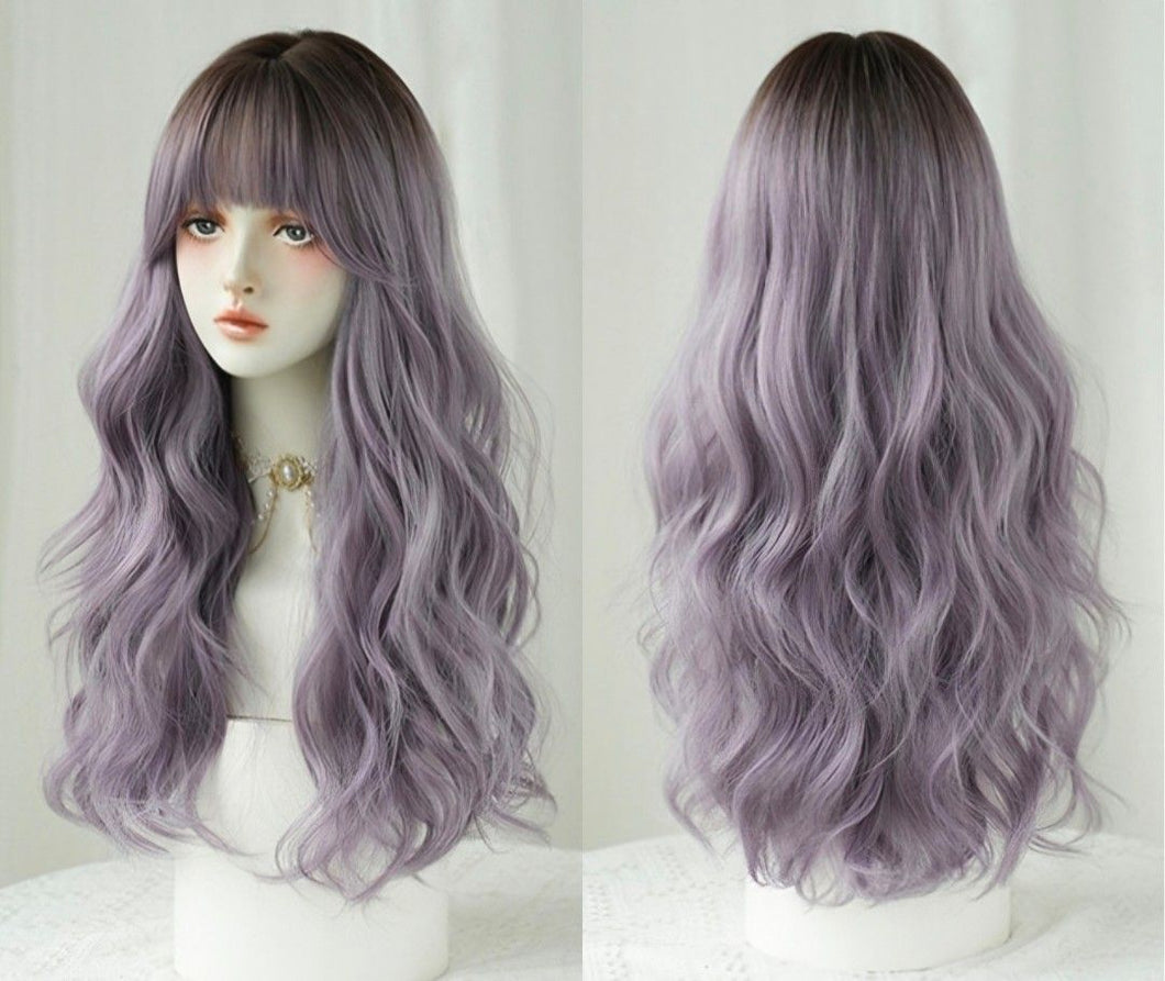 INSTOCK ★PURPLE GRADIENT★Korean Wavy Curly Airy Bangs Long Hair Wig [Adjustable/Breathable]