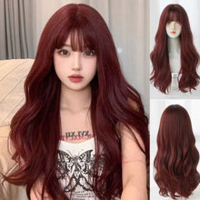 Load image into Gallery viewer, INSTOCK ★RED★ Korean Natural Wavy Curly Airy Bangs Long Hair Wig [Adjustable/Breathable]
