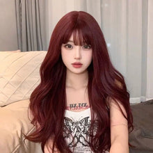 Load image into Gallery viewer, INSTOCK ★RED★ Korean Natural Wavy Curly Airy Bangs Long Hair Wig [Adjustable/Breathable]
