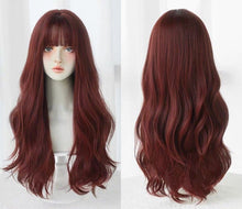Load image into Gallery viewer, INSTOCK ★RED★ Korean Natural Wavy Curly Airy Bangs Long Hair Wig [Adjustable/Breathable]
