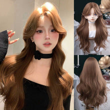 Load image into Gallery viewer, INSTOCK ★Brown★  *LACE FRONT* Korean Mid Parting / Curtain Bangs Wavy Long Hair Wig [Adjustable / Breathable]
