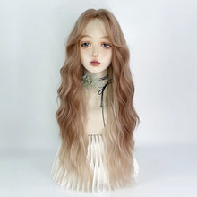 Load image into Gallery viewer, INSTOCK ★Gold Brown Blonde Highlights★  *LACE FRONT* Korean Mid Parting / Curtain Bangs Wavy Long Hair Wig [Adjustable / Breathable]
