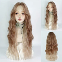 Load image into Gallery viewer, INSTOCK ★Gold Brown Blonde Highlights★  *LACE FRONT* Korean Mid Parting / Curtain Bangs Wavy Long Hair Wig [Adjustable / Breathable]
