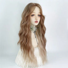 Load image into Gallery viewer, INSTOCK ★Gold Brown Blonde Highlights★  *LACE FRONT* Korean Mid Parting / Curtain Bangs Wavy Long Hair Wig [Adjustable / Breathable]
