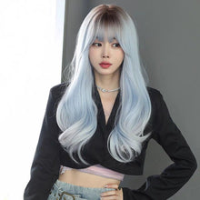 Load image into Gallery viewer, INSTOCK ★LIGHT BLUE★ Korean Wavy Curly Airy Bangs Long Hair Wig Cosplay [Adjustable/Breathable]
