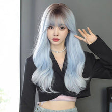 Load image into Gallery viewer, INSTOCK ★LIGHT BLUE★ Korean Wavy Curly Airy Bangs Long Hair Wig Cosplay [Adjustable/Breathable]
