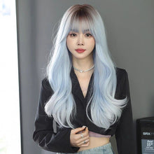 Load image into Gallery viewer, INSTOCK ★LIGHT BLUE★ Korean Wavy Curly Airy Bangs Long Hair Wig Cosplay [Adjustable/Breathable]
