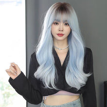 Load image into Gallery viewer, INSTOCK ★LIGHT BLUE★ Korean Wavy Curly Airy Bangs Long Hair Wig Cosplay [Adjustable/Breathable]
