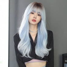 Load image into Gallery viewer, INSTOCK ★LIGHT BLUE★ Korean Wavy Curly Airy Bangs Long Hair Wig Cosplay [Adjustable/Breathable]
