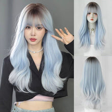 Load image into Gallery viewer, INSTOCK ★LIGHT BLUE★ Korean Wavy Curly Airy Bangs Long Hair Wig Cosplay [Adjustable/Breathable]
