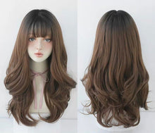Load image into Gallery viewer, INSTOCK ★LIGHT BROWN★ Korean Natural Wavy Curly Airy Bangs Long Hair Wig [Adjustable/Breathable]

