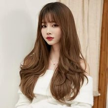 Load image into Gallery viewer, INSTOCK ★LIGHT BROWN★ Korean Natural Wavy Curly Airy Bangs Long Hair Wig [Adjustable/Breathable]
