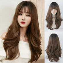 Load image into Gallery viewer, INSTOCK ★LIGHT BROWN★ Korean Natural Wavy Curly Airy Bangs Long Hair Wig [Adjustable/Breathable]
