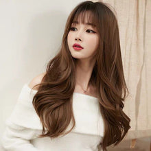 Load image into Gallery viewer, INSTOCK ★LIGHT BROWN★ Korean Natural Wavy Curly Airy Bangs Long Hair Wig [Adjustable/Breathable]
