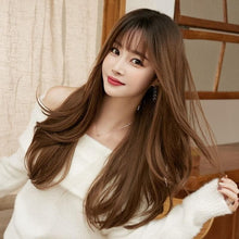 Load image into Gallery viewer, INSTOCK ★LIGHT BROWN★ Korean Natural Wavy Curly Airy Bangs Long Hair Wig [Adjustable/Breathable]
