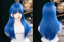 Load image into Gallery viewer, INSTOCK ★NEON BLUE★ Korean Layered Straight Airy Bangs Long Hair Cosplay Wig [Adjustable/Breatheable]
