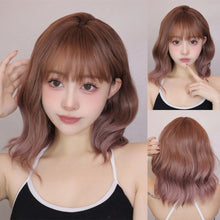 Load image into Gallery viewer, INSTOCK ★PINK GRADIENT★ Korean Airy Bangs Wavy Short Hair / Cosplay Wig [Adjustable / Breatheable]
