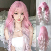 Load image into Gallery viewer, INSTOCK ★PINK - WHITE★ Korean Wig Wavy Curly Airy Bangs Long Cosplay Hair [Adjustable/Breathable]
