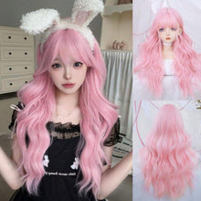 Load image into Gallery viewer, INSTOCK ★PINK★ Korean Wavy Curly Airy Bangs Long Cosplay Hair Wig [Adjustable/Breathable]
