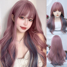 Load image into Gallery viewer, INSTOCK ★Purple Blue Highlights★ Korean Wavy Airy Bangs Long Cosplay Hair Wig [Adjustable/Breathable]

