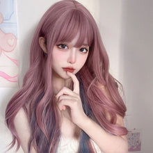 Load image into Gallery viewer, INSTOCK ★Purple Blue Highlights★ Korean Wavy Airy Bangs Long Cosplay Hair Wig [Adjustable/Breathable]
