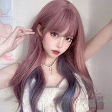 Load image into Gallery viewer, INSTOCK ★Purple Blue Highlights★ Korean Wavy Airy Bangs Long Cosplay Hair Wig [Adjustable/Breathable]
