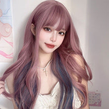 Load image into Gallery viewer, INSTOCK ★Purple Blue Highlights★ Korean Wavy Airy Bangs Long Cosplay Hair Wig [Adjustable/Breathable]
