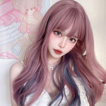 Load image into Gallery viewer, INSTOCK ★Purple Blue Highlights★ Korean Wavy Airy Bangs Long Cosplay Hair Wig [Adjustable/Breathable]
