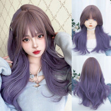 Load image into Gallery viewer, INSTOCK ★PURPLE★  Korean Wavy Curly Airy Bangs Long Hair Wig Cosplay [Adjustable/Breathable]
