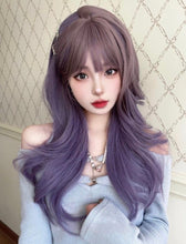 Load image into Gallery viewer, INSTOCK ★PURPLE★  Korean Wavy Curly Airy Bangs Long Hair Wig Cosplay [Adjustable/Breathable]
