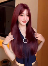 Load image into Gallery viewer, INSTOCK ★RED★ Korean Layered Mid Parting Straight Long Hair Wig Cosplay [Adjustable/Breathable]

