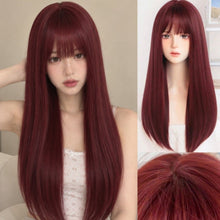 Load image into Gallery viewer, INSTOCK ★RED★ Korean Straight Airy Bangs Long Hair Wig Cosplay [Adjustable/Breathable]

