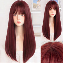 Load image into Gallery viewer, INSTOCK ★RED★ Korean Straight Airy Bangs Long Hair Wig Cosplay [Adjustable/Breathable]

