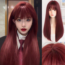 Load image into Gallery viewer, INSTOCK ★RED★ Korean Straight Airy Bangs Long Hair Wig Cosplay [Adjustable/Breathable]
