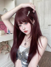 Load image into Gallery viewer, INSTOCK ★DARK RED★ Korean Airy Bangs Long Straight Wig [Adjustable/Breathable]
