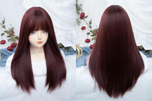 Load image into Gallery viewer, INSTOCK ★DARK RED★ Korean Airy Bangs Long Straight Wig [Adjustable/Breathable]
