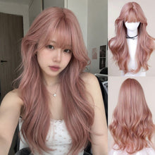 Load image into Gallery viewer, INSTOCK ★ROSE GOLD PINK★ Korean Wig Wavy Curly Airy Bangs Long Hair [Adjustable/Breathable]
